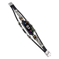 ❀☾ Fashion Retro Strap For Mi Band 5 6 Leather Watch Band Replacement Beading Bracelet For Mi Band 5 6 Weave Rope Band Gift