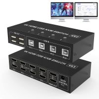 ☌ 4 Port HDMI KVM Switch 4X2 Dual Monitor 4K 60Hz Extended Display USB KVM Switch 4 in 2 out for 4 PC Share Keyboard Mouse Monitor