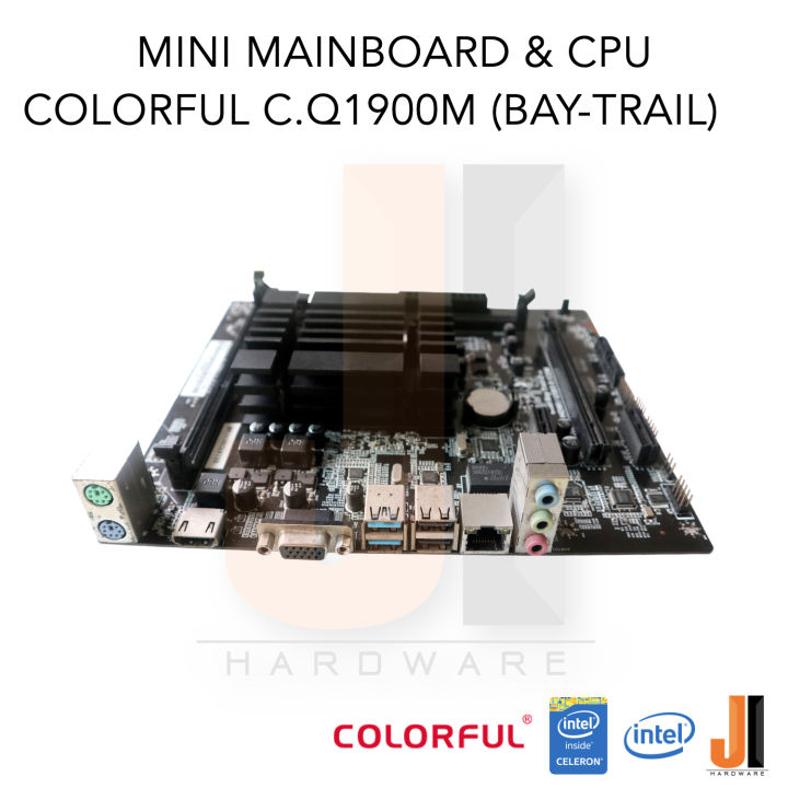 mainboard-with-cpu-colorful-c-q1900m-bay-trail-cpu-intel-celeron-j1900-2-0-2-42ghz-4-cores-4-threads-10-watts-tdp-pas-sive-cpu-cooler-สินค้ามือสองสภาพดีมีฝาหลังมีการรับประกัน