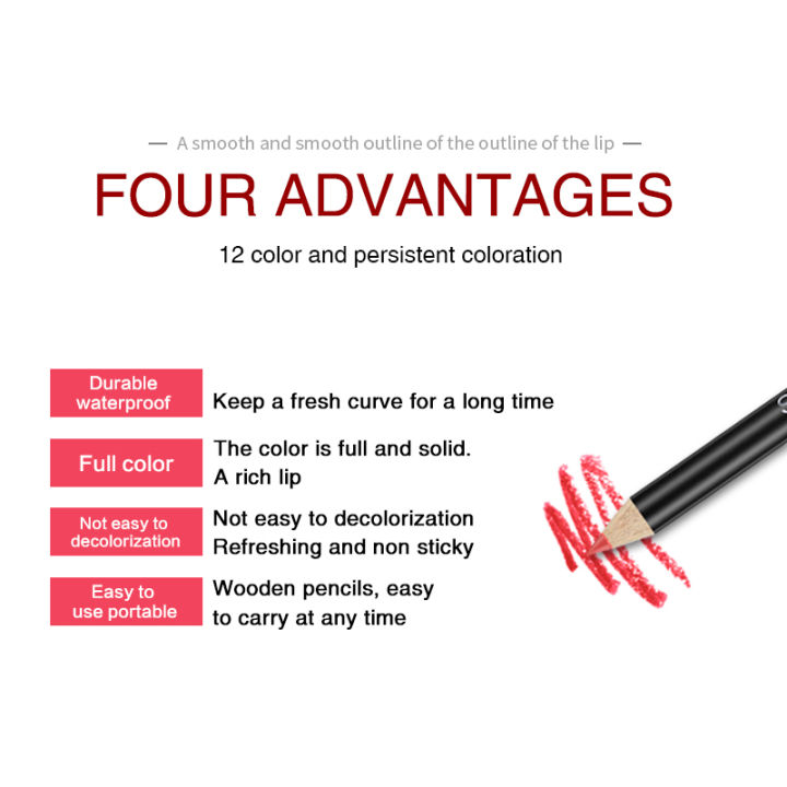 zwm-vibely-12สีลิปสติกดินสอเขียนขอบปากดินสอ-เครื่องสำอางปากกากันน้ำยาวนานผู้หญิงเครื่องสำอางเพื่อความงามผิวด้าน
