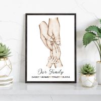 Custom Name Our Family Parents With Kids Holding Hands Poster Canvas Painting Wall Art Print Picture Living Room Home Decor Gift Wall Décor