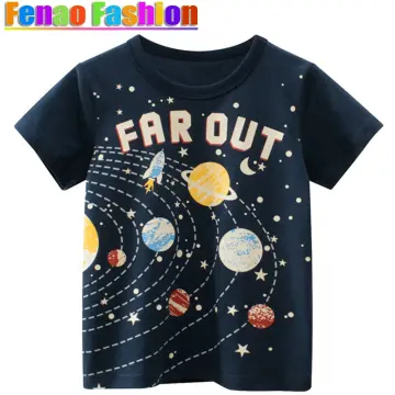 Boys Astronaut And Planet T-shirt Tee Top Short Sleeves Crew Neck