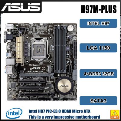 1150เมนบอร์ดอินเทล H97 ASUS เมนบอร์ด H97M-PLUS 4 × DDR3 32GB USB3.0 PCI-E 3.0 M.2 HDMI DVI Micro ATX สำหรับ Core I7/I5/I3/ Cpu