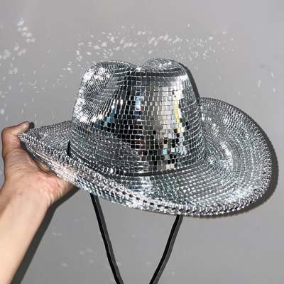 TOP☆Disco Ball Cowboy Hat New Glitter Mirror Glass Disco Ball Hat Classic Glitter Ball Disco Fashion Ball Hat For Cowboy &amp; Cowgirl