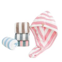 Fashion Soft Microfiber Hair Quick Drying Towel Bathing Striped Turban Cap Woman Spa Wrap Quick Aabsorbent For Women Bathroom Towels