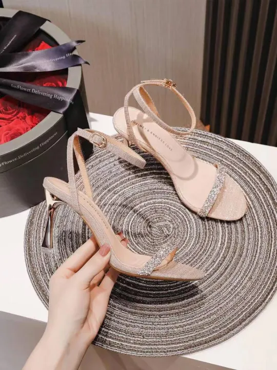 622 Glittery Ankle Strap Formal Heeled Sandals Lazada PH