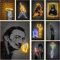 Neon Design Freddie Mercury Salvador Dali Mona Lisa ภาพโปสเตอร์ภาพวาดผ้าใบ Pop Art ภาพผนังห้องตกแต่งบ้านไม่มี LED ใหม่