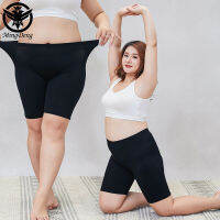 YOGA กางเกงเซฟตี้สตรีพลัสไซส์ป้องกันตัวเปล่าสวมใส่ไม่เกิน 100 กก. สาวอ้วนเอวสูงผ้าฝ้ายกิริยาสามจุดห้าจุดเลกกิ้งฤดูร้อนมีเก็บ