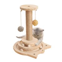 Pet Toy Interactive Cat Toy Scratching Post Two/Three Layer Turntable Balls Wooden Funny Safe for Kitten Puppy Playing Exercise Toys