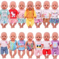 Cute Spring Autumn T-Shirt Shorts Sports Swimsuit Set for 18 Inch and 43cm Newborn Dolls Our Generation Toy Gifts for Girls