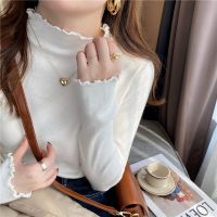 original Uniqlo NEW White knitted half turtleneck bottoming shirt for women in autumn and winter with fashionable inner collar and earrings mid-collar sweater slim long-sleeved top