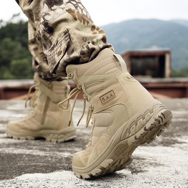 รองเท้าทหารยุทธวิธีสำหรับผู้ชาย-รองเท้าเดินป่าเบา-รองเท้าข้อเท้าระบายอากาศสำหรับตั้งแคมป์-ลื่นรองเท้าเดินป่าระบายอากาศ
