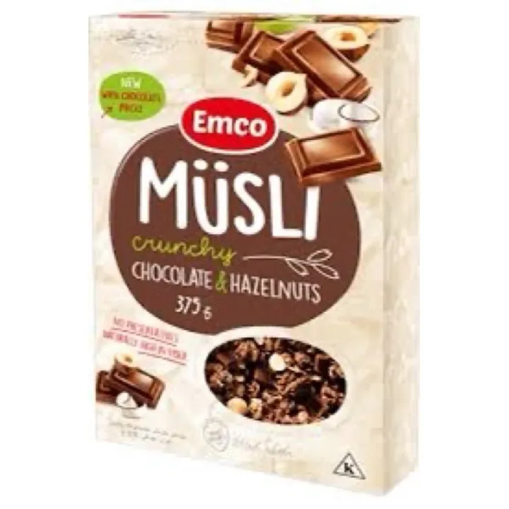 CEREAL Emco Musli Crunchy Chocolate & Hazelnuts (375g) EURO SNACKS Lazada