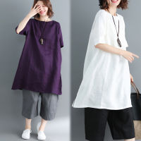 ผ้าฝ้ายสีขาวผ้าลินินด้านบนสตรีท็อปส์และเสื้อขนาดบวกแขนสั้นบนหญิง Tunic ชายหาดสไตล์บางฤดูร้อนยาวเสื้อ B Lusas