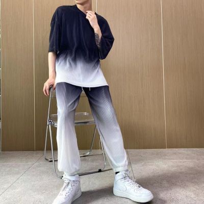 【Ready】🌈 silk suit mens new y summer large size short-sed t- long casl nts loose and versatile handsome