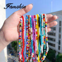 FAMSHIN สร้อยคอลูกปัดข้าวสีโบฮีเมียนซัมเมอร์บีชโซ่กระดูกไหปลาร้าผู้ชายผู้หญิง 2021 แฟชั่นเครื่องประดับ