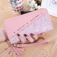 New wallet long women zipper wallet female Korean version stitching contrast tassel wild card bag mobile phone bag กระเป๋าสตางค์ใหม่ยาวผู้หญิงซิปผู้หญิงตัดคมชัด tassel การ์ดกระเป๋ามือถือ