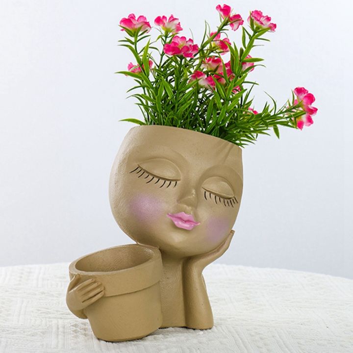 1-piece-face-planter-pot-double-flower-pots-cute-lady-face-plant-pot-with-drainage-hole