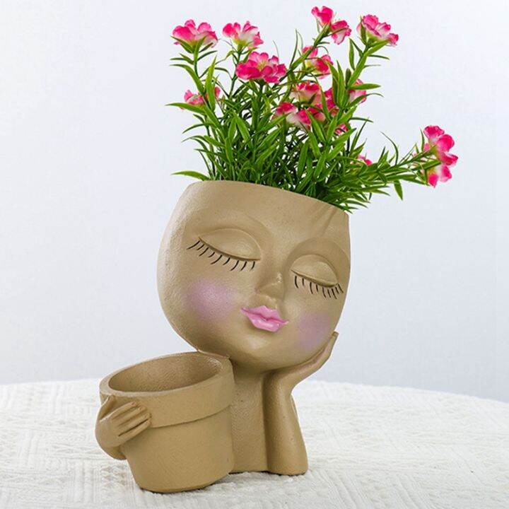 1-piece-face-planter-pot-double-flower-pots-cute-lady-face-plant-pot-with-drainage-hole