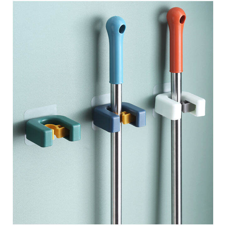 Wall Mounted Mop Holder Rack Plastic Mop Clip with Hook Brush Broom ...