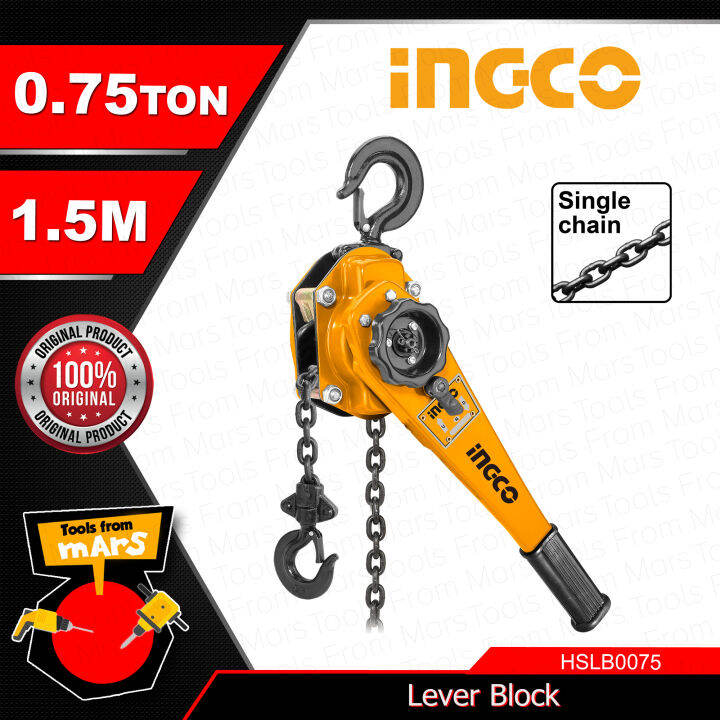 Ingco 0.75 TON x 1.5m Lever Block Lifting Chain Adjustable Ratchet ...