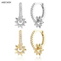 [Han ornaments] ANDYWEN 925เงินสเตอร์ลิงทอง8.5มม. วงกลม Drop ต่างหู Star Circle Charm ผู้หญิงเครื่องประดับหรูหราคลิปแฟชั่นเครื่องประดับ Fine