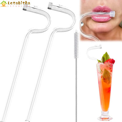 Letabitha หลอดแก้วแบบใช้ซ้ำได้พร้อมดีไซน์ฟลุตแปรงทำความสะอาดสำหรับริมฝีปากที่เข้าตามแนวนอน