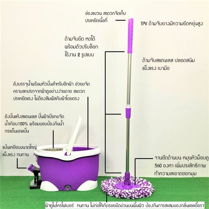 ถังปั่นไม้ม็อบ-2-in-1-ถังซักผ้า-ถังปั่นผ้าสแตนเลส-อย่างหนา-ผ้าม็อบ-2-ผืน-มีรูระบายน้ำทิ้ง-ขวดน้ำยาถูพื้น