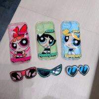 เคสใส กันกระแทก ลายการ์ตูน Powerpuff Girl พร้อมแว่นตาขาตั้ง งานนิ่ม สําหรับเคสไอโฟน ออปโป้ วีโว้