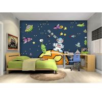 Custom Size Window Sticker Static Cling Frosted Thicken Cartoon Spaceship Universe Bathroom Bedroom Window Decoration 40cmx100cm Window Sticker and Fi