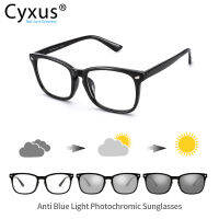 [การกวาดล้าง] Cyxus Photochromic แว่นตาคอมพิวเตอร์ป้องกันแสงสีฟ้าลดความเมื่อยล้าของดวงตาป้องกันแสงสะท้อนบล็อกกรอง UV แว่นตาสแควร์คลาสสิก 8382