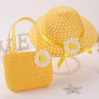 [hot]New Summer Children Beach Flower Hats Set Wide Brim Straw Wide Hat 3-7 old years Lovely Childrens Holiday Travel Beach Bags