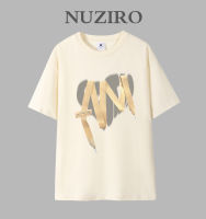 NUZIRO เสื้อยืดแขนลำลองขาสั้นสำหรับผู้หญิง,เสื้อยืดแขนพิมพ์ลายทรงหลวมผ้าคอตตอนเกาหลี