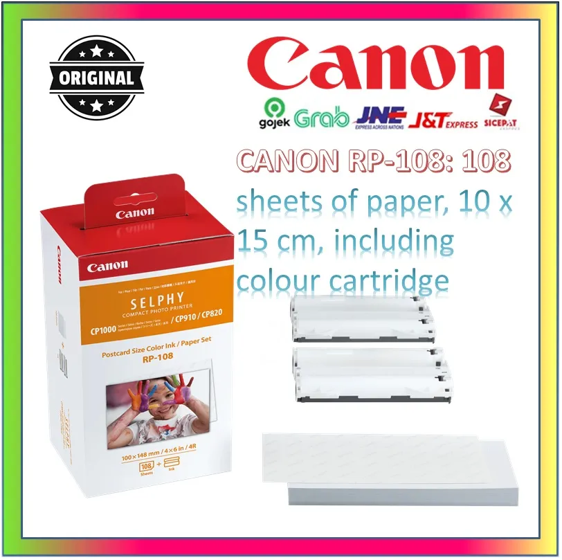 108 sheets of paper, 10 x 15 cm, including colour cartridge