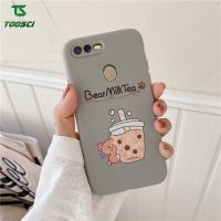 เคสหลังซิลิโคนนิ่มลายหมีเคสโทรศัพท์รูปการ์ตูนชานมแบบย้อนยุคสำหรับ OPPO A7 A5S A12 A11K F9 A9 A52 A5 A92 4G A39 A57 2016 A31 A93 4F Reno