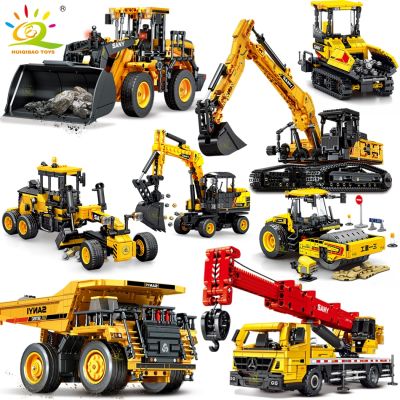 ❈♞☬ jiozpdn055186 HUIQIBAO Engenharia Truck Block Escavadeira Bulldozer Carro Tijolo Cidade Construção Brinquedo Para Crianças Menino Adultos Presente