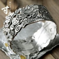 ▫♧✳  Inchs hollow out dragon embossment bracelet for women handmade wide version of the old restoring ancient ways personality