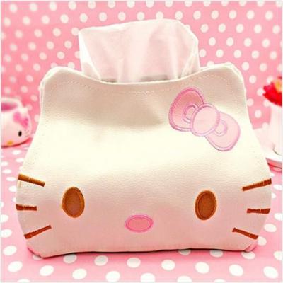 （A SHACK）❈ Cute Hello Kitty Leather Tissue Case Cover Paper Towel Storage Box Home Living