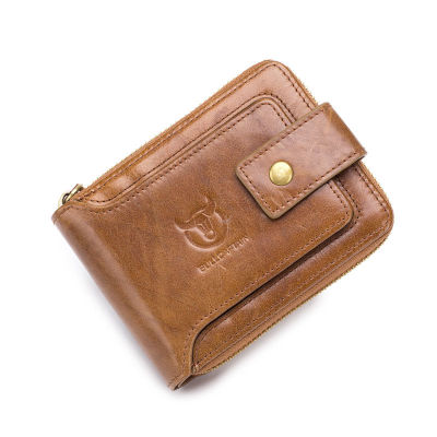BULLCAPTAIN Functional Genuine Leather Men Wallets RFID Wallet Male Organizer Coin Purse Pockets Slim Zipper Wallet Card Holder