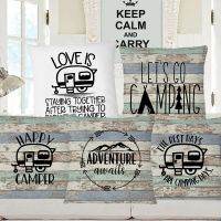 【LZ】 Happy Camping Cushion Cover Camper Car Letter Printed Decorative Pillows For Sofa Seat 45X45CM