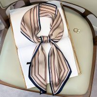 №♣ 2022 Luxury Striped Print Silk Scarf Women Double Small Scarf Tying Hair Band Female Spring Narrow Long Scarfs Ladies