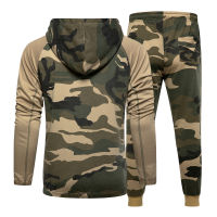 Camo Men Tracksuit Hooded Outerwear Hoodie Set 2 Pieces Autumn Sporting Male Fitness Camouflage Sweatshirts Jacket + Pants Sets