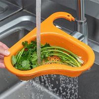 ﹍☋ Kitchen Sink Drain Strainer Basket Leftover Garbage Filter Swan Shape Hanging Vegetable Washing Drainer Triangular Storage Rack