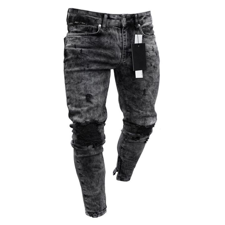 กางเกงยีนส์แต่งลายขาดๆผ้ายีนส์ขายาวสำหรับผู้ชายสีดำ-s-3xl-ดีไซน์เป็นรูเสื้อผ้าผ้ายีนส์กางเกงสกินนี่ผู้ชายใหม่ล่าสุดสไตล์-yk2