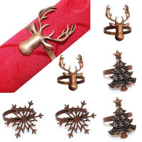 Festive Napkin Holders Rustic Napkin Rings Snowflake Napkin Ring Vintage Deer Head Napkin Clasp DIY Christmas Party Decorations