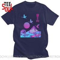 Retrochy Fuji Yama Japan Otaku Kanji Japanese Herons Rising Pink Sun T shirts men Great Kanagawa Wave T-shirt Hokusai Art Tshirt XS-4XL-5XL-6XL