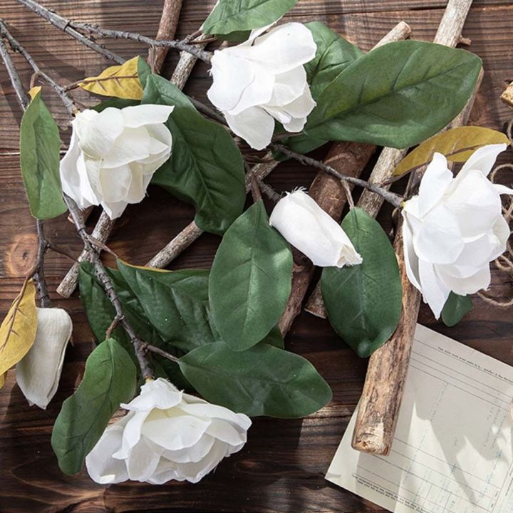hrftghbt-ผ้าไหมสีขาว-ดอกแมกโนเลีย3หัว-3หัว-งานทำมือ-ดอกแมกโนเลียประดิษฐ์-ศิลปะดอกไม้ศิลปะ-ไม่เหี่ยวเฉา-ช่อดอกไม้แมกโนเลีย-สวนในสวน
