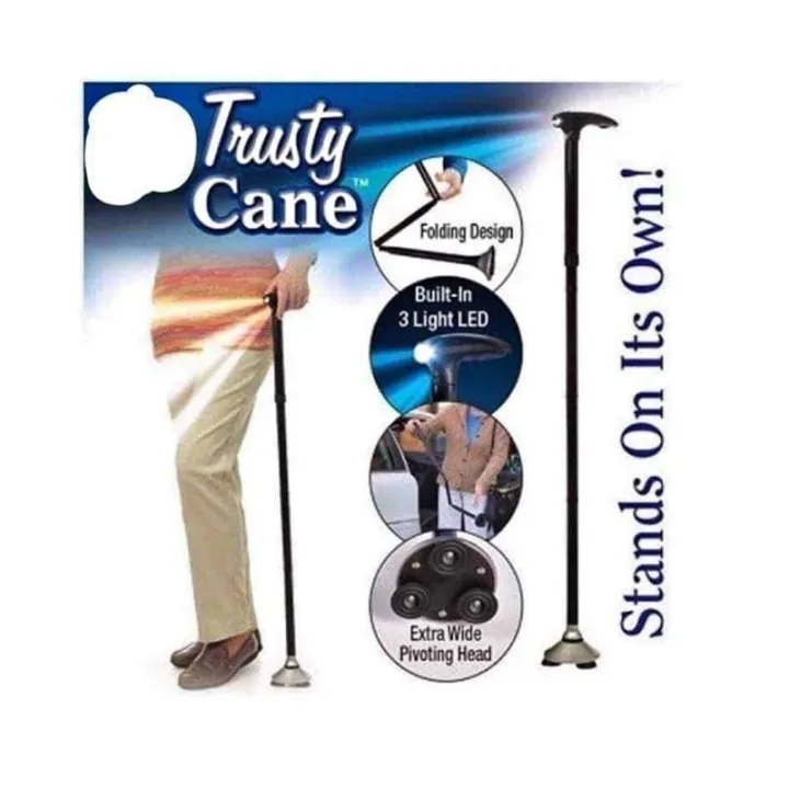 Trusty Cane Folding LED Light Quad Cane Walking Stick with Flash Light