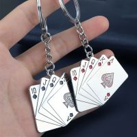 Keychains For Men Car Bag KeyRing Stainless Steel Jewelry Straight flush Texas Holdem Poker Playing Cards Gift Fashion