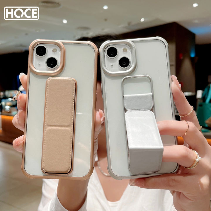 เคสโทรศัพท์ที่ถือสายรัดข้อมือพับเก็บได้หรูหรา-hoce-สำหรับ-iphone-14-13-12-11-pro-max-14-plus-x-xs-max-xr-6-7-8-plus-กรอบเคลือบอิเล็คโทรเพลทฝาครอบกันกระแทกแบบนิ่ม